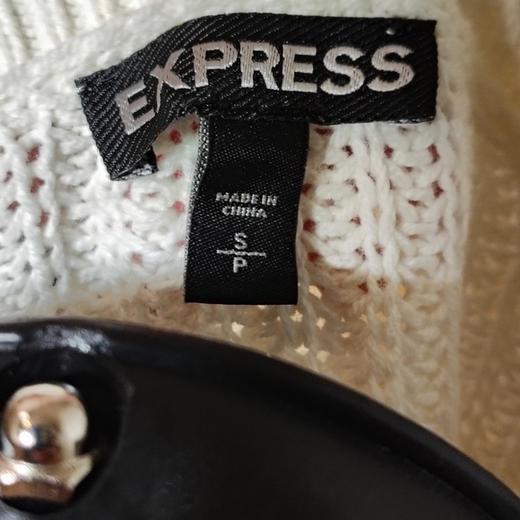 Express Women's Sm Cream Colored Sweater W) Studded Shoulders Edgy - Picture 4 of 7